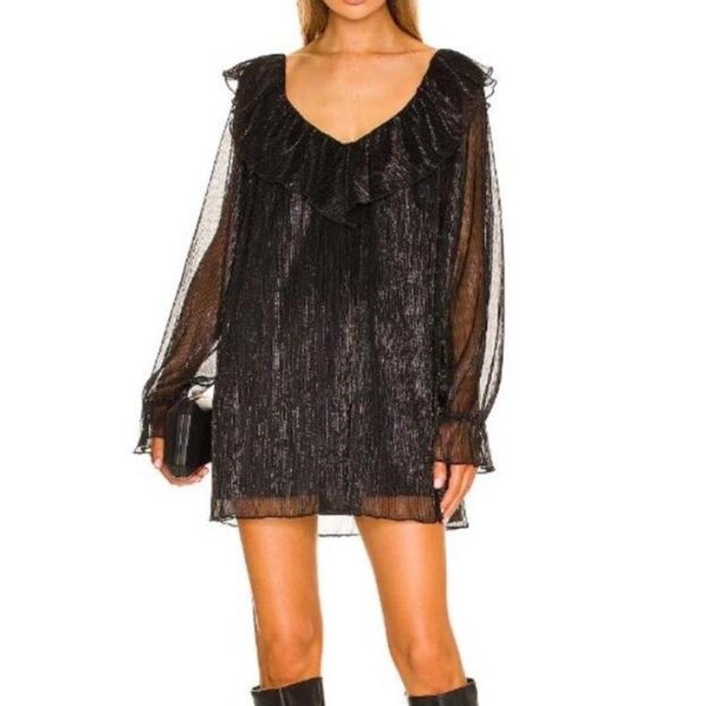 Tularosa Sabine black shimmer long sleeved Mini Dress - Picture 1 of 3